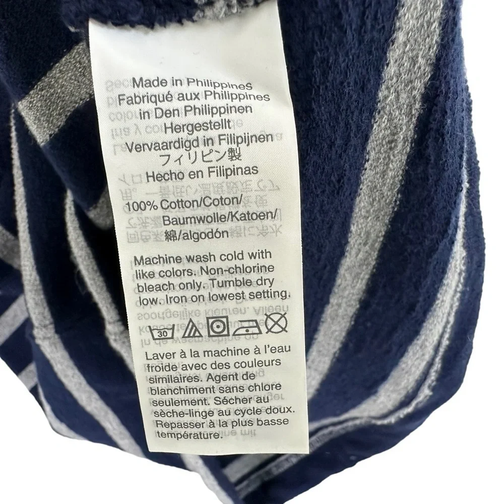 J. Crew Mens Stripe Pullover Henley Hoodie Sweater Small Blue Gray Lightweight